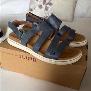 Born Navy Leather Sandals